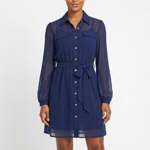 Rhapsody Navy Sheer Chiffon Shirt Dress Utility Goth Mini Medium